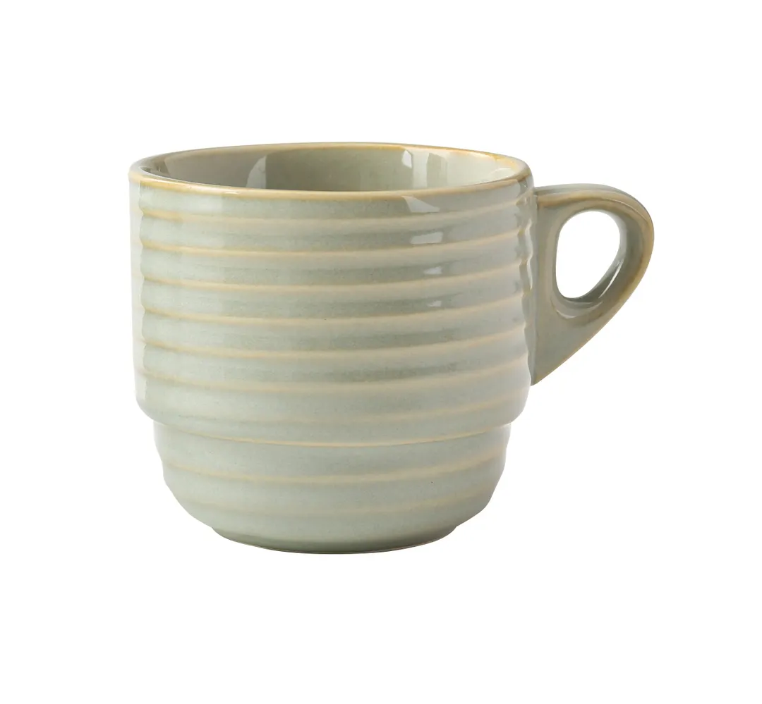 Yanco GO-001 Stackable Porcelain Cup, 3-1/8" Dia. x 2-7/8" H, 6 Oz, Earthy Tone Golden Rim - Dozen