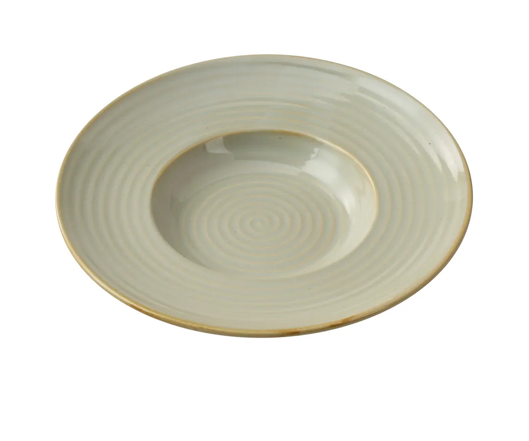 Yanco GO-410 Salad Bowl, 10-1/2" Dia x 1-3/4" H, 10 Oz Porcelain, Earthy with Golden Rim - Dozen