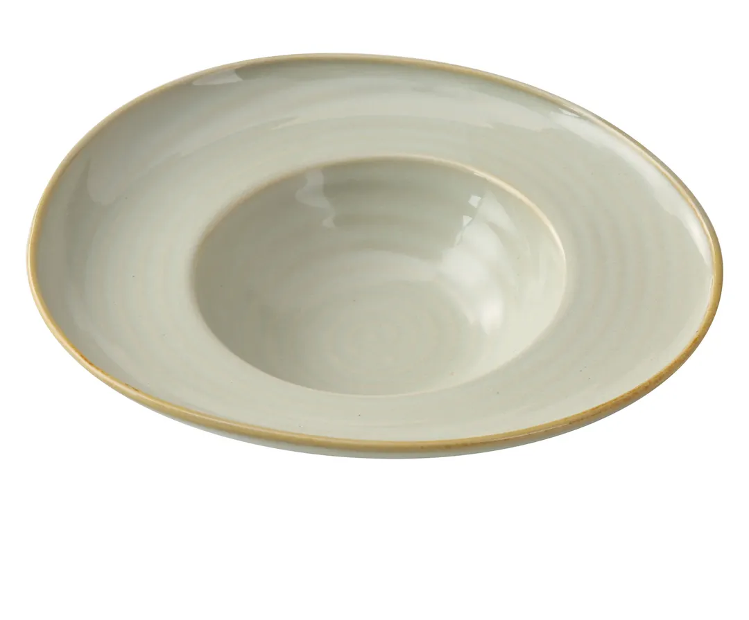 Yanco GO-709 Golden Coast Plate, 9.5" Dia x 2.75" H, 10 oz Porcelain, Earthy Golden Rim - Dozen