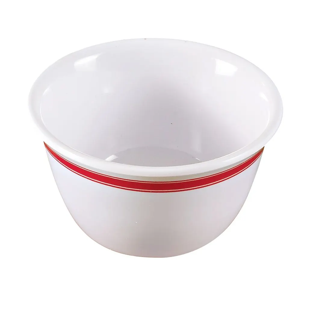 Yanco HS-303 - 7 Oz Bouillon Cup, 4" Dia x 2" H, Heavy Melamine, White/Red Band, 1 Dozen
