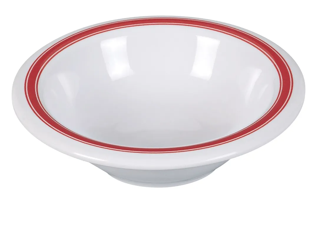 Yanco HS-5044 5 oz Salad Bowl, 4¾" Round Melamine White with Red Band, Dishwasher Safe - Dozen