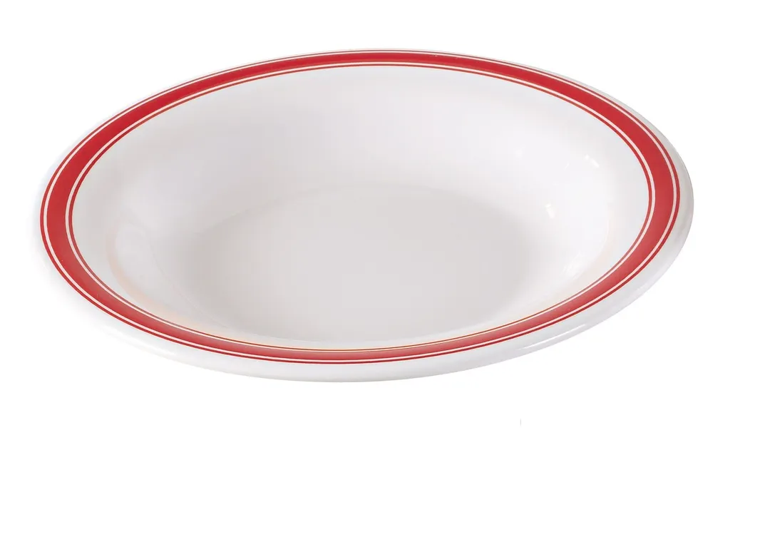 Yanco HS-5809 - 9" Melamine Pasta Bowl, 13 oz, White Red Band, Heavy, Dishwasher Safe - Dozen
