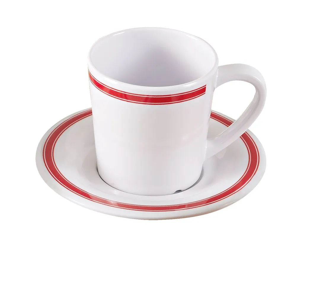 Yanco HS-9018 - 7 Oz Mug, 3" Dia. x 3" H, Melamine, White With Red Band, Dishwasher Safe - Dozen