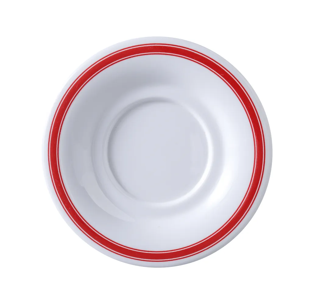 Yanco HS-9303 - 5" Round Saucer, Melamine, White with Red Band Heavyweight Dishwasher Safe - Dozen