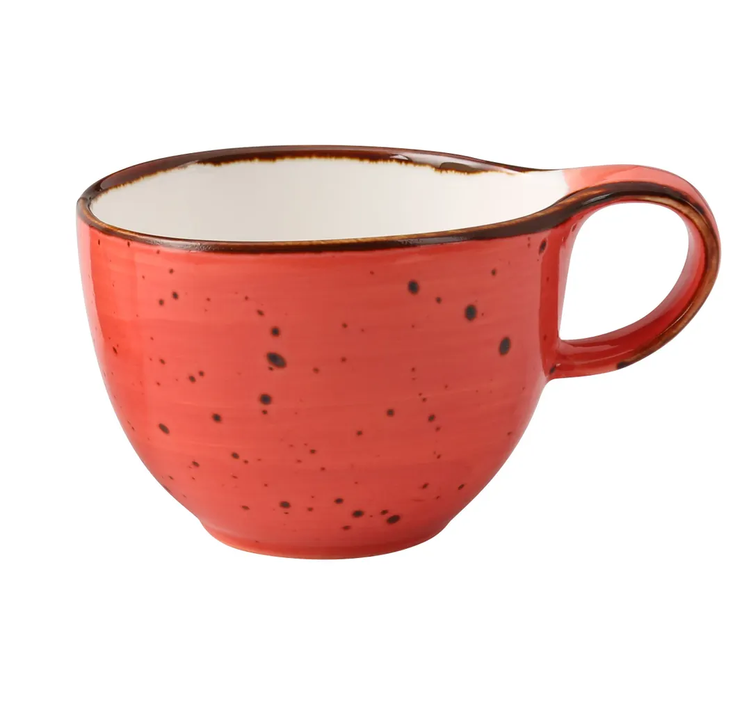 Yanco LY-001CR - 7 oz Coral Porcelain Cup, 4" Dia x 2-5/8" H, Dishwasher/Oven/MW Safe - Dozen