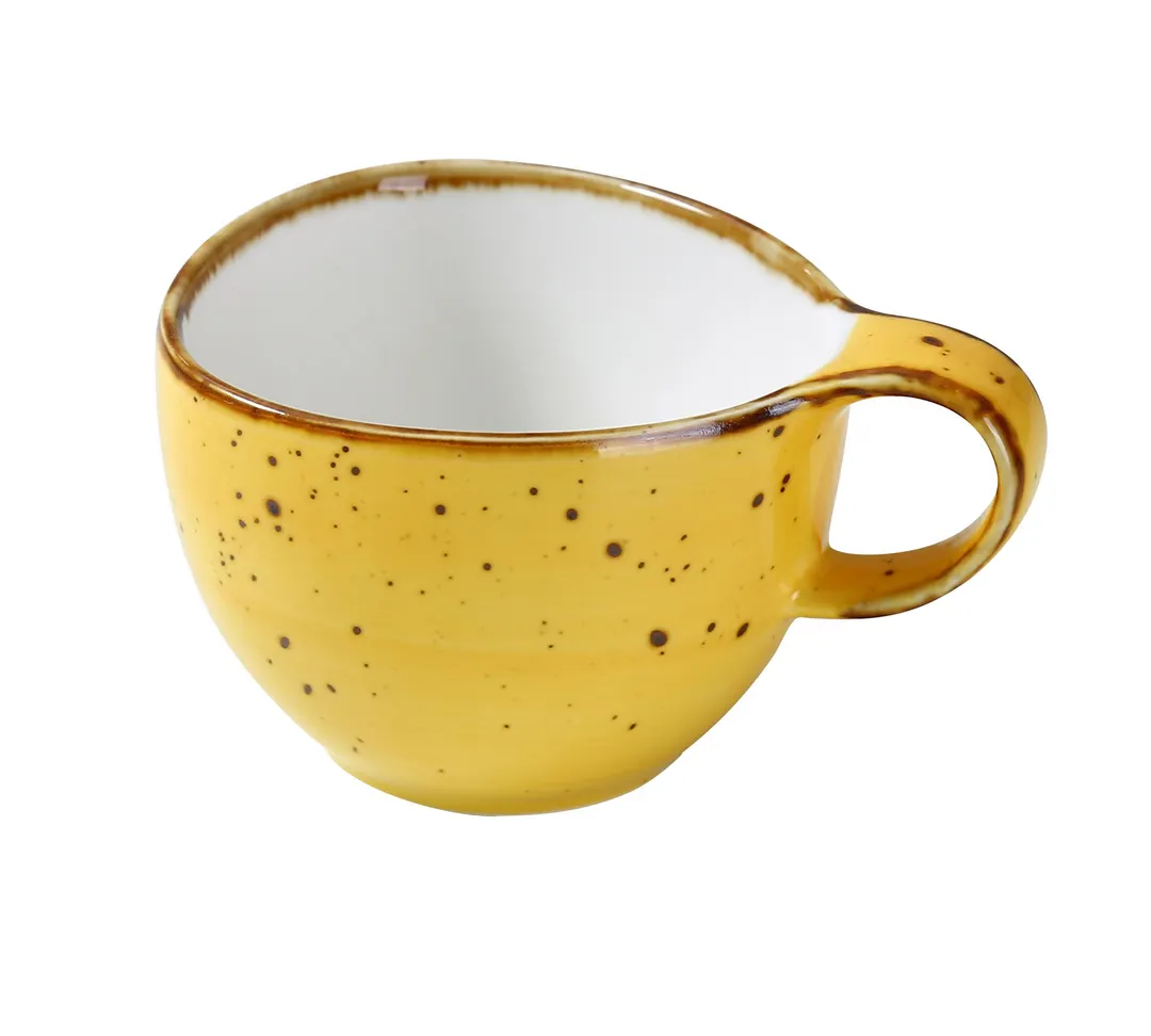 Yanco LY-001YL - Lyon 7 Oz Yellow Porcelain Cup, 4" Dia x 2-5/8" H, Handle, Non‑Stackable - Dozen
