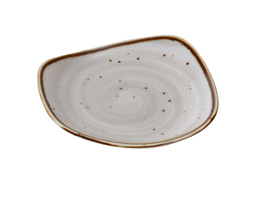 Yanco LY-106 Lyon Plate, 5-3/4" x 3/4" Freeform Porcelain, Brown Speckled Dishwasher Safe - Dozen