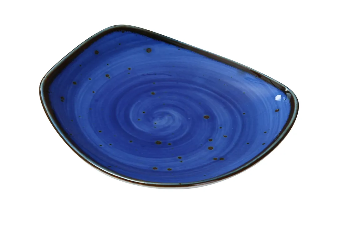 Yanco LY-106BU - Free‑Form China Plate, 5‑3/4" L x 3/4" H, Blue Porcelain, Dishwasher Safe - Dozen