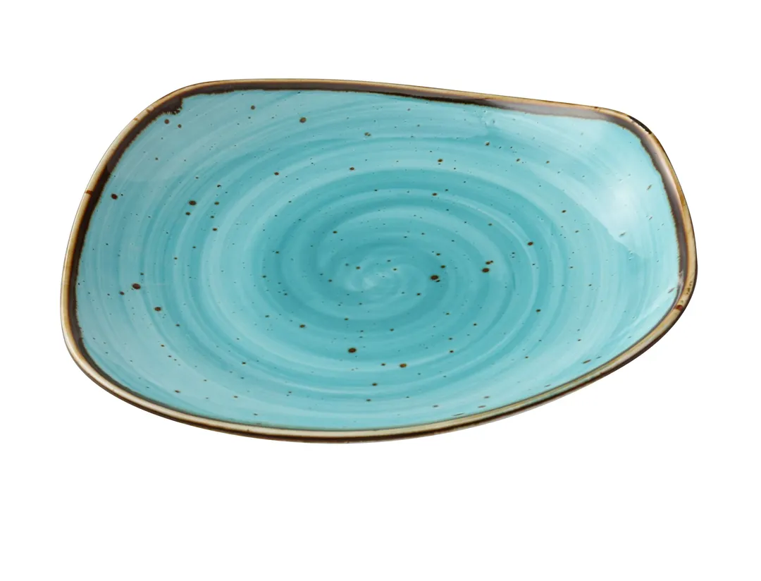 Yanco LY-107TQ Turquoise Glazed Porcelain Free‑Form 7-1/4" L x 1-1/8" H Curved Coupe Rim - Dozen