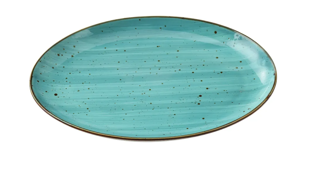 Yanco LY-2108TQ - Oval Turq Porc. Platter, 8" L x 5-1/2" W x 3/4" H, Rim, Dishwasher Safe - Dozen