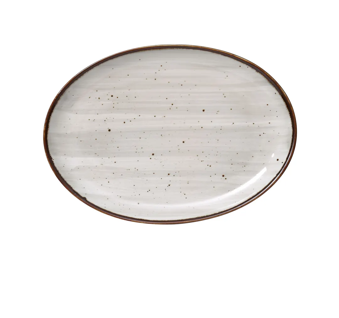 Yanco LY-2110 Platter, 10" x 7" Oval Coupe Rim Porcelain Brown Speckled, Dishwasher Safe - Dozen