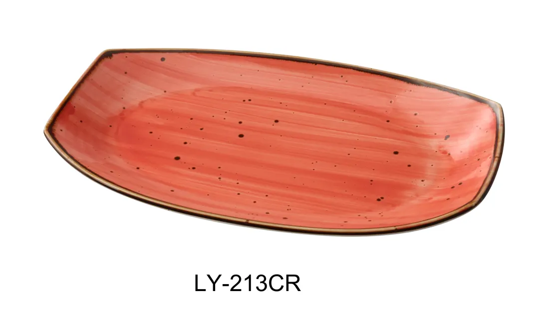 Yanco LY-213CR - Coral Porcelain Plate 13" x 7-3/8" x 1-1/2", Curved Rim, Dishwasher Safe - Dozen