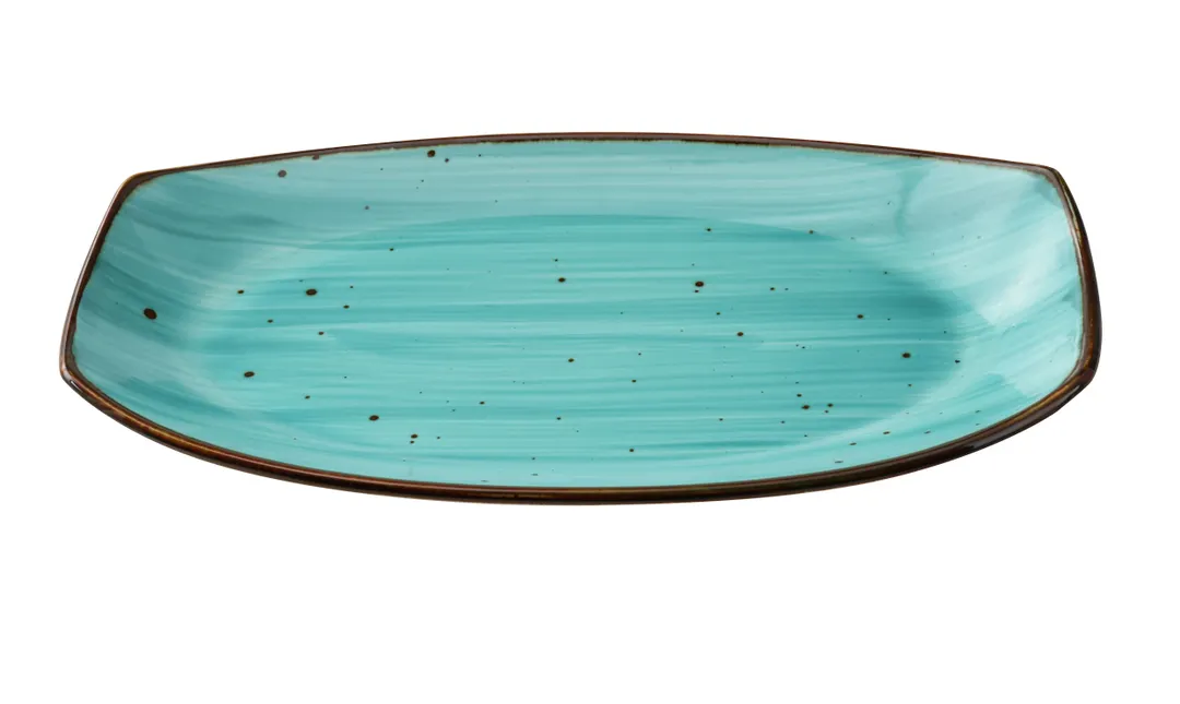 Yanco LY-213TQ - Turquoise Porcelain Plate, 13" x 7-3/8" x 1-1/2", Curved Rim, Safe - Dozen