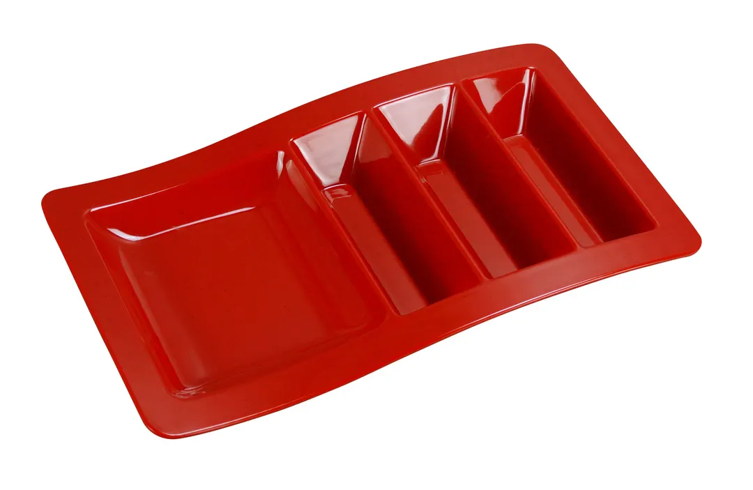 Yanco ME-1765 Melamine Taco Plate, 14-3/4" x 8-3/4" x 1-3/4", Red, Multi‑Compartment - Dozen