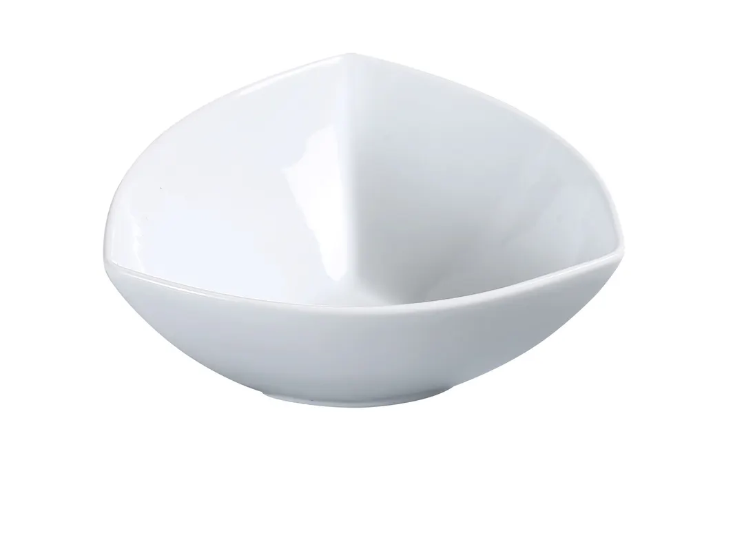 Yanco ML-505 Triangular 5" x 5" 10 oz Super White Porcelain Bowl, Dishwasher Safe - Dozen