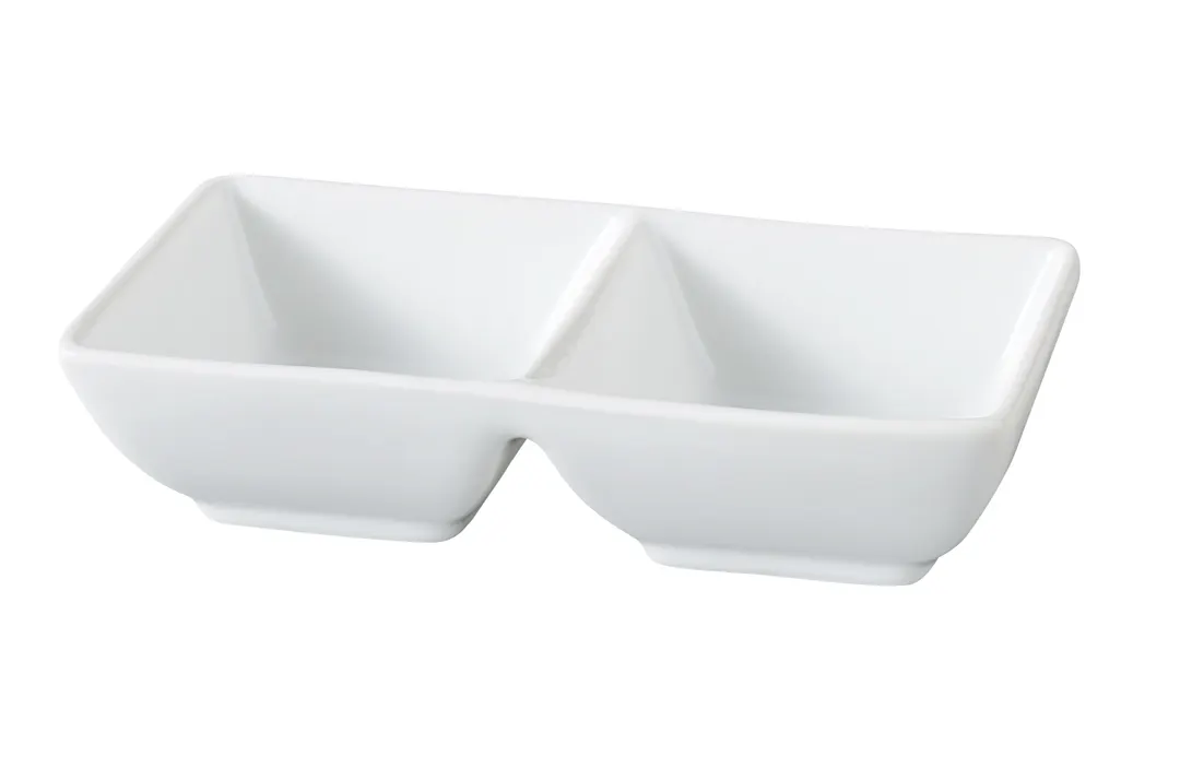 Yanco ML-725 - Porcelain 2‑Compartment Tray, 2 oz each, Super White, 5½" L × 2¾" W × 1⅜" H - Dozen