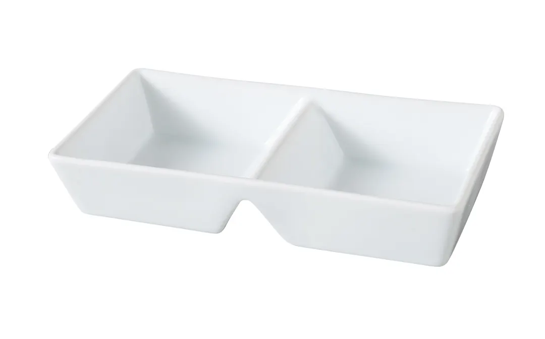 Yanco ML-727 - 2‑Comp Porcelain Tray, 6 oz, 7‑7/8" L × 4" W × 1‑3/8" H, White Rectangular - Dozen