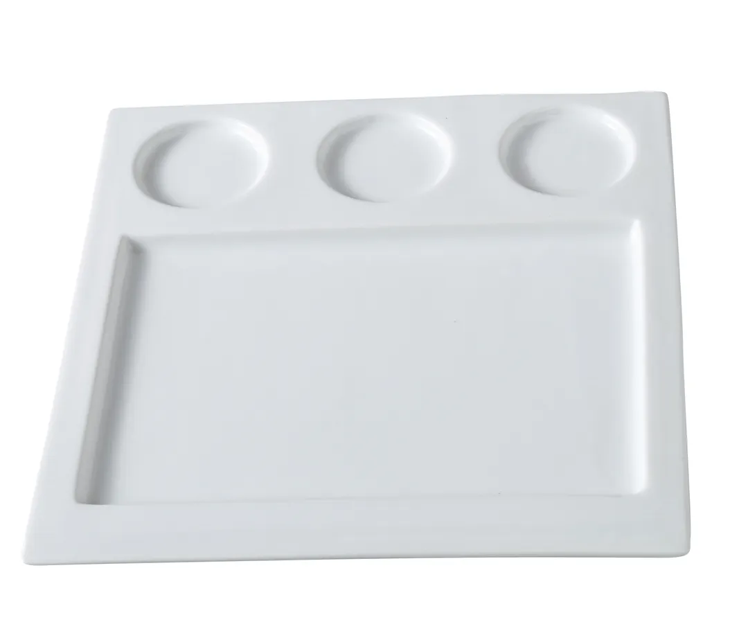 Yanco ML-810 - 3‑Comp Porcelain Set, 3 3‑oz Bowls + 10"×10" Tray, Dishwasher & Microwave Safe - Set
