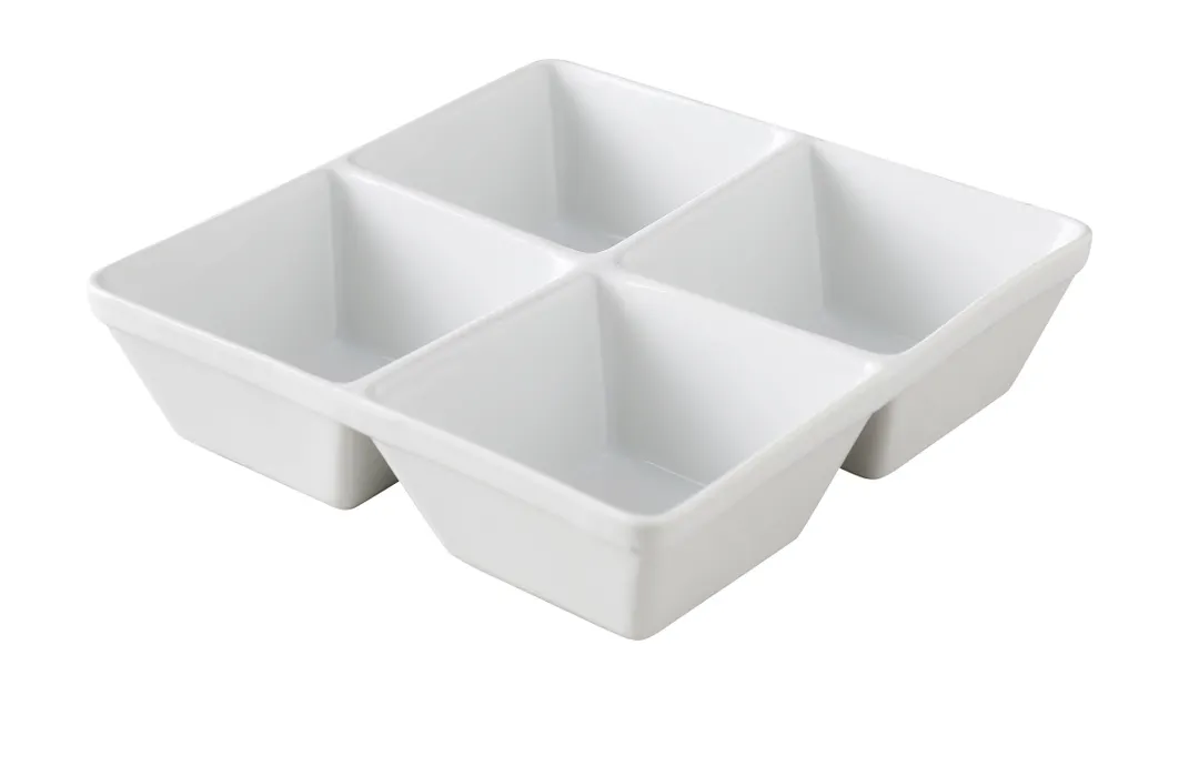 Yanco ML-814 - 4‑Compartment Porcelain Bowl, 7" X 7", 6 oz, White, Dishwasher Safe - Dozen