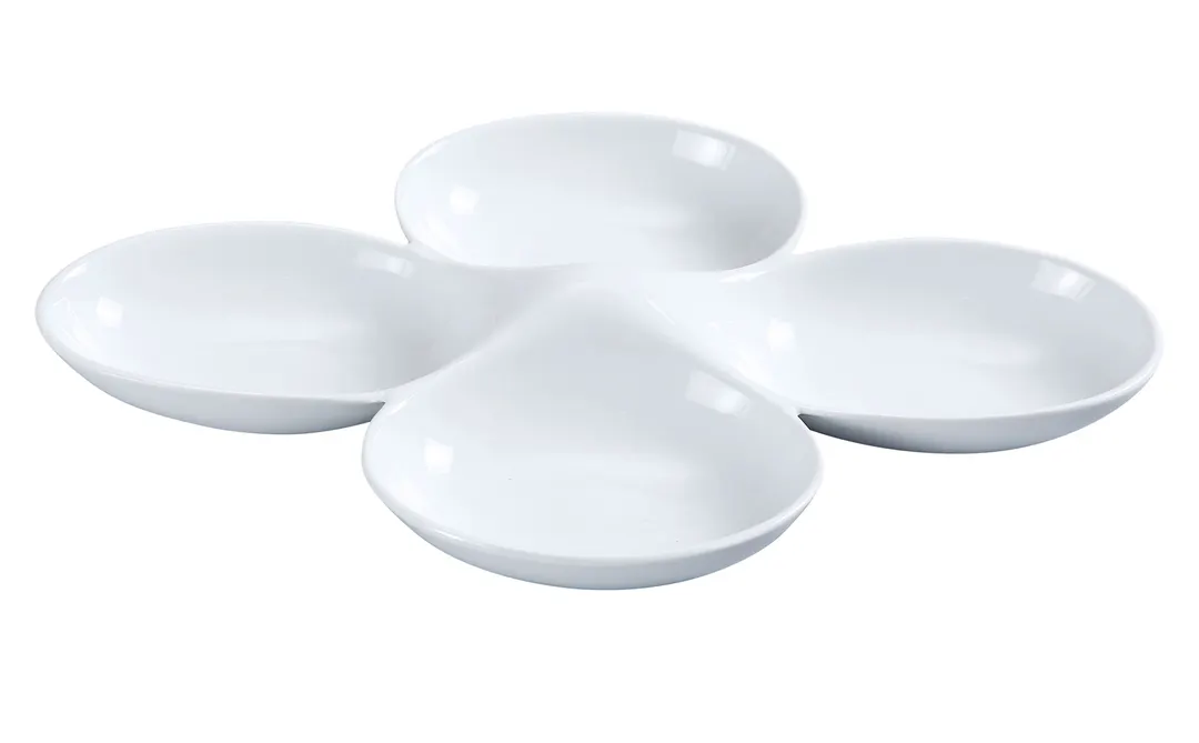 Yanco ML-824 Porcelain 4‑Compartment Bowl, 5 oz per Section, 13½" × 8¾", Dishwasher Safe - Dozen