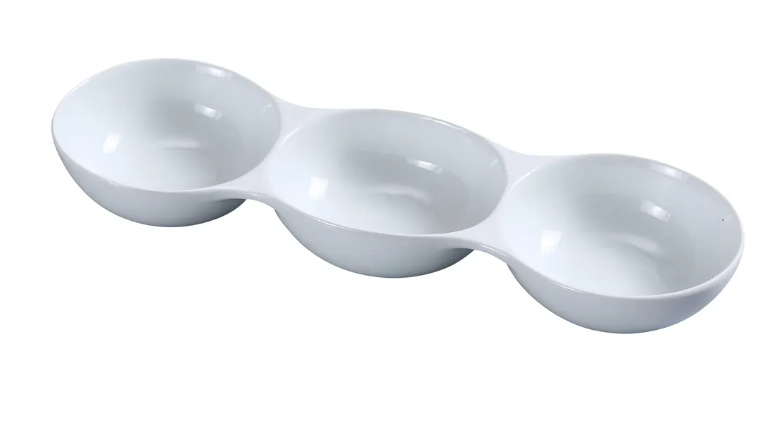 Yanco ML-833 Compartment Bowl, 3‑Compartment Porcelain, White, 13" x 4", 5 oz each - Dozen
