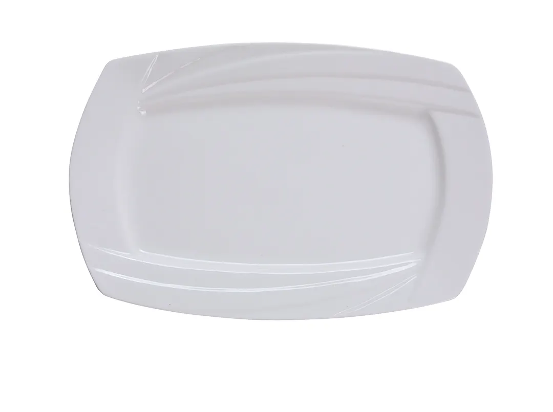Yanco MM-12-RT - Rectangular Plate 12" x 8" White Porcelain Embossed Rim Dishwasher Safe - Dozen