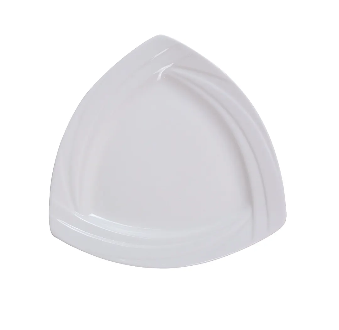 Yanco MM-12-TR - Triangular 12" x 12" Bone White Porcelain Plate with Embossed Rim - Dozen