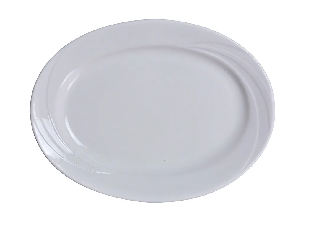 Yanco MM-12 - Oval Bone Porcelain Platter 10-1/4" x 7-3/4", Embossed, Dishwasher Safe - Dozen