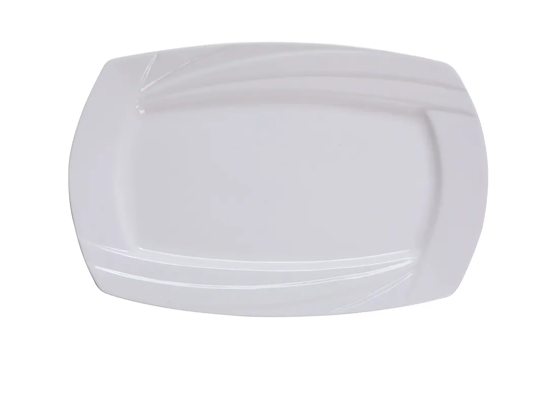 Yanco MM-14-RT Rectangular China Plate, 14" x 9" Porcelain Embossed Rim Dishwasher Safe - Dozen