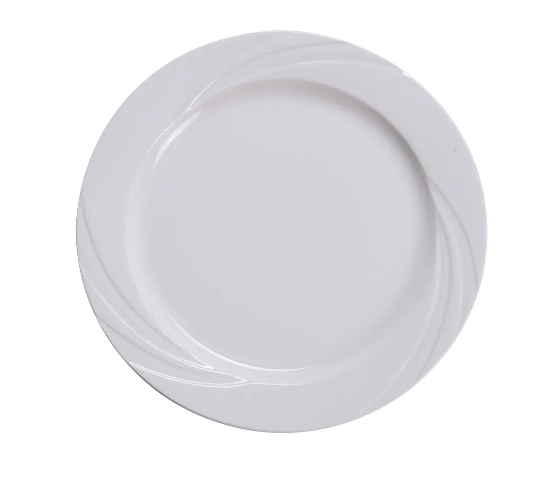 Yanco MM-21 - 12" Bone White Round Porcelain Plate, Embossed Rim, Dishwasher Safe - Dozen