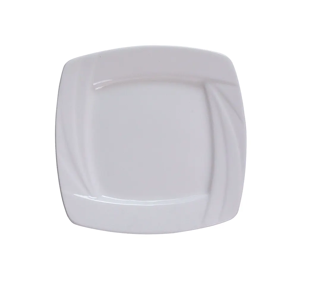 Yanco MM-6-SQ - 6" x 6" Square Porcelain Plate Bone White Embossed Rim Dishwasher Safe - Dozen