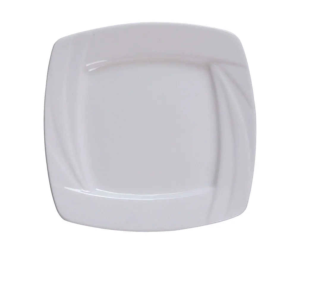 Yanco MM-8-SQ - Square Bone White Porcelain Plate, 8" x 8", Embossed Rim, Dishwasher Safe - Dozen