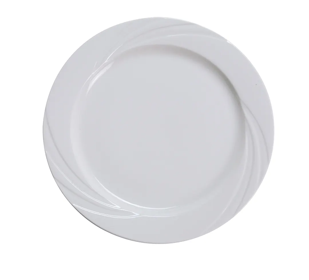 Yanco MM-9 - 9-3/4" Round Bone White Porcelain Plate, Embossed Rim, Dishwasher Safe - Dozen