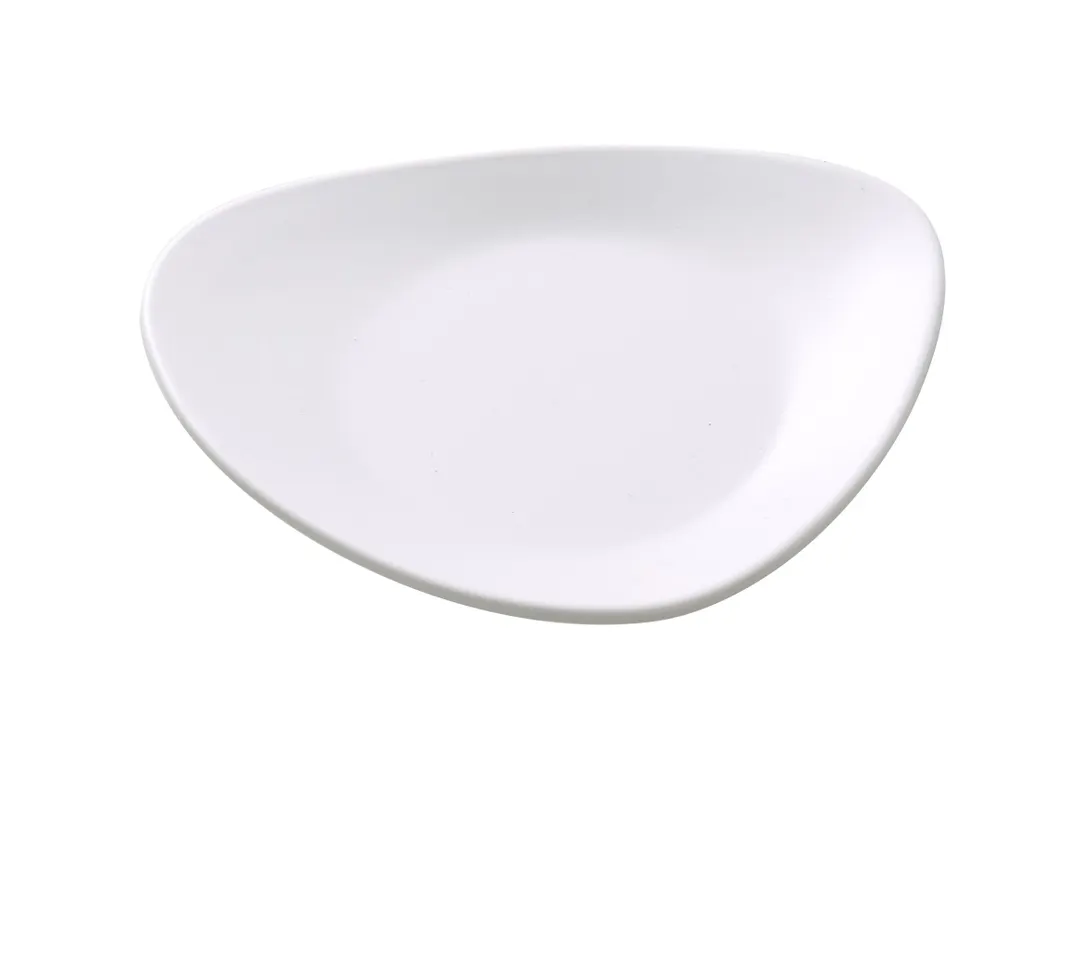 Yanco MO-106 - Moderne Triangular Plate, 6" x 4-1/2" White Matte Melamine, Dishwasher Safe - Dozen