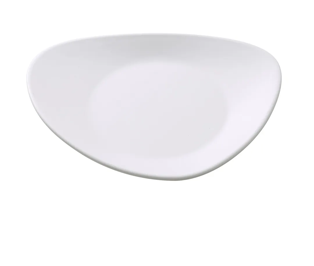 Yanco MO-110 Triangular Plate, 10-1/2" L x 9" W, White Matte Melamine, Dishwasher Safe - Dozen