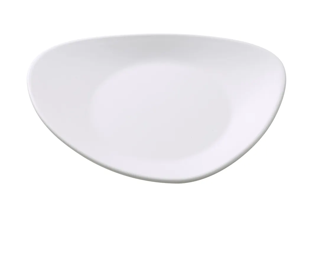 Yanco MO-112 Modern Triangular Plate, 12" x 10-1/2" White Matte Melamine, Dishwasher Safe - Dozen