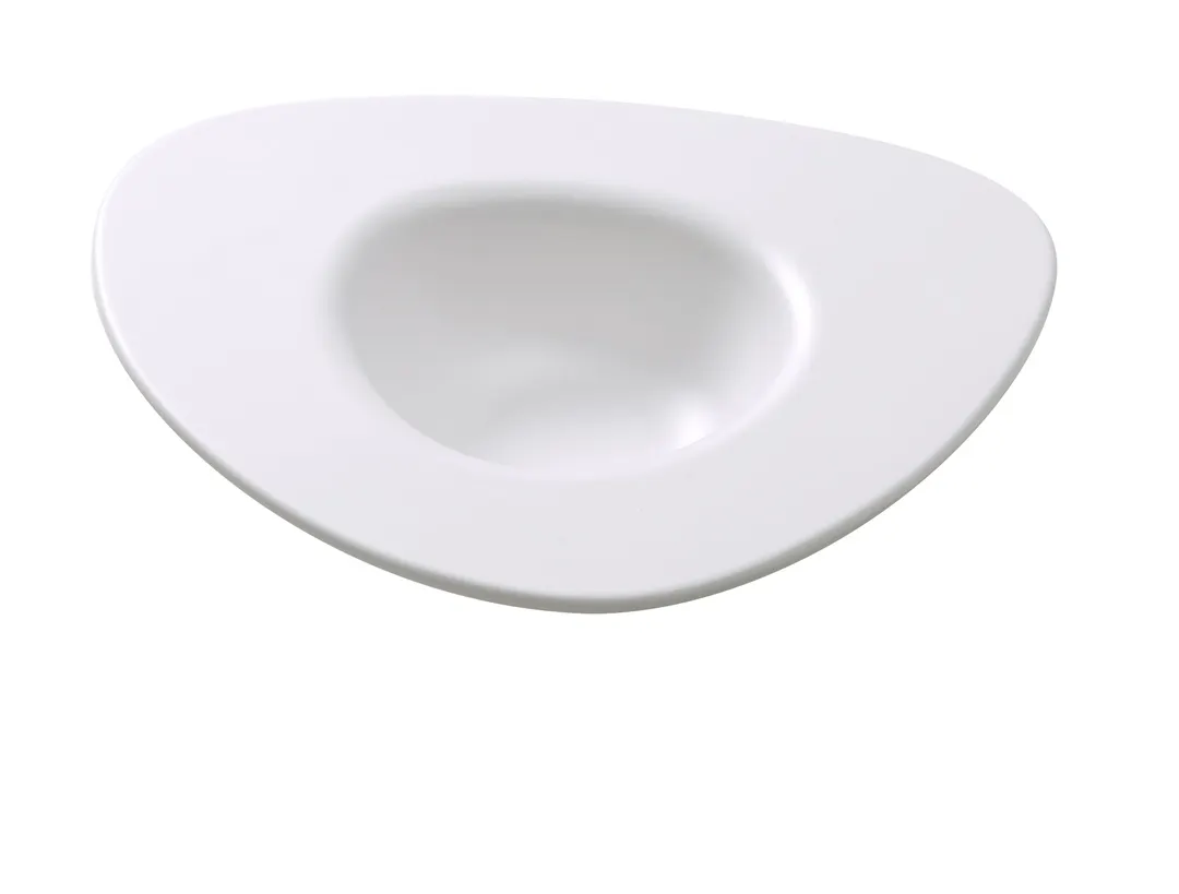 Yanco MO-412 Moderne Triangular Dessert Plate, 14 oz White Melamine, 12" L x 10½" W x 2½" H - Dozen