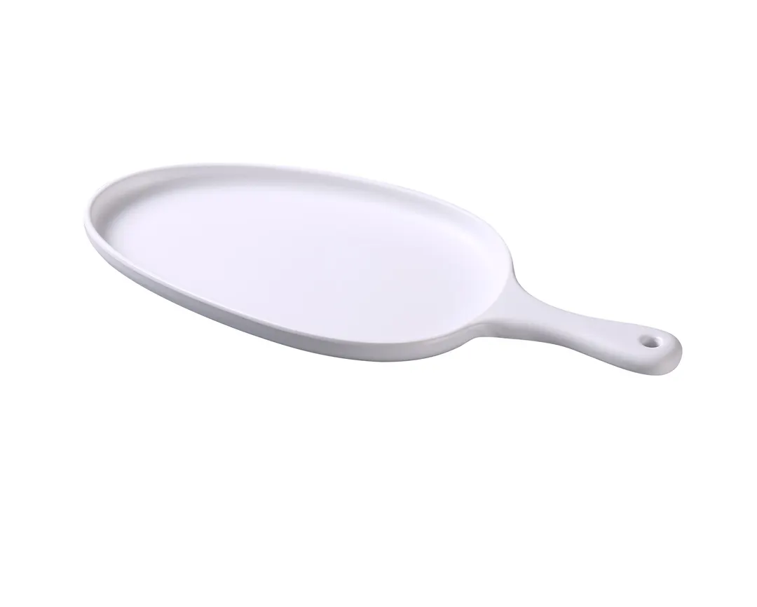 Yanco MO-809 Plate, 15-1/2" L x 7-1/2" W x 1-1/4" H, White Melamine Freeform Handle - Dozen