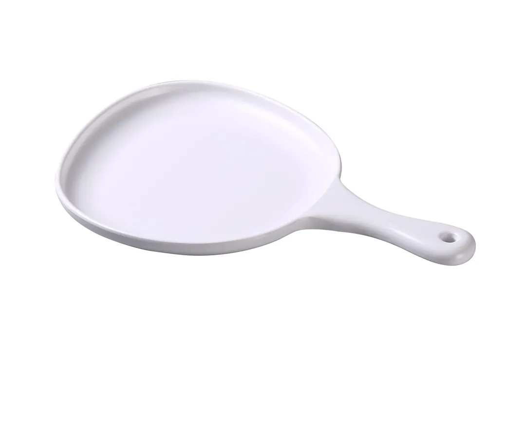 Yanco MO-810 Pan Plate, 12" x 8" x 1" White Melamine Matte Free‑Form with Handle - Dozen