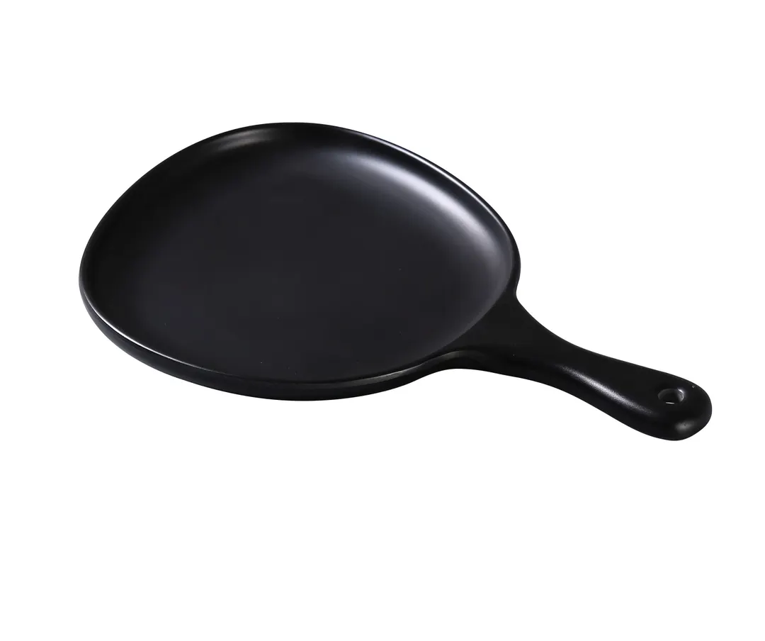 Yanco MO-810BK - Free‑Form Melamine Plate, 12" x 8" x 1", Black Matte with Handle - Dozen