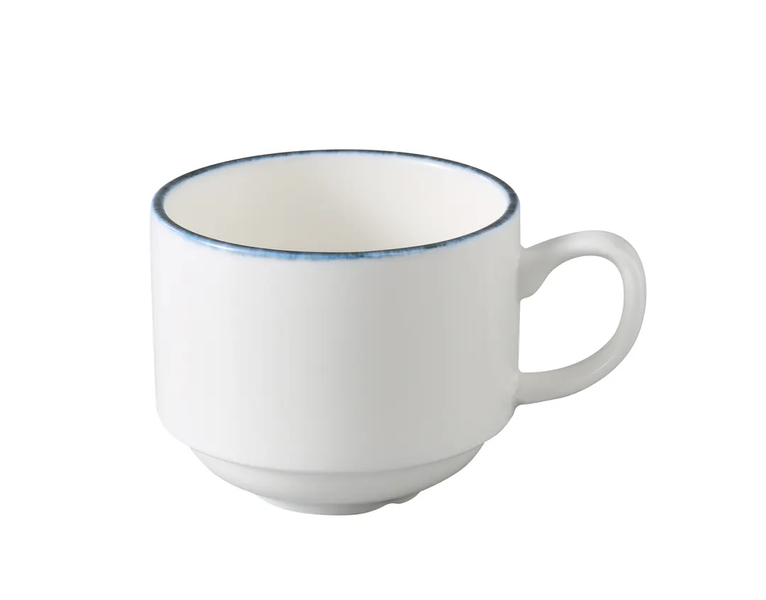 Yanco MR-001 - Coffee Cup, 8 oz (3 1/4" Dia x 2 5/8" H), White/Blue China, Dishwasher Safe - Dozen