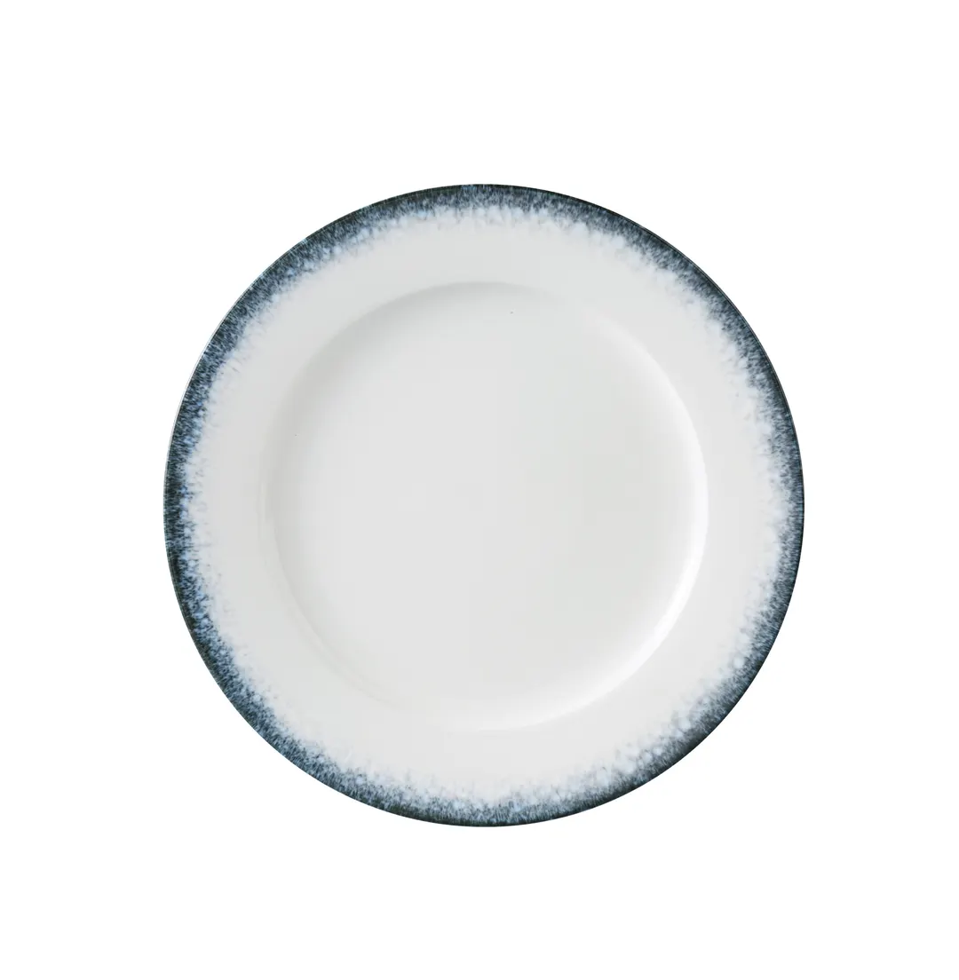 Yanco MR-109 - 9 1/4" China Plate, White & Blue, Dishwasher/Microwave Safe, 7/8" Height - Dozen