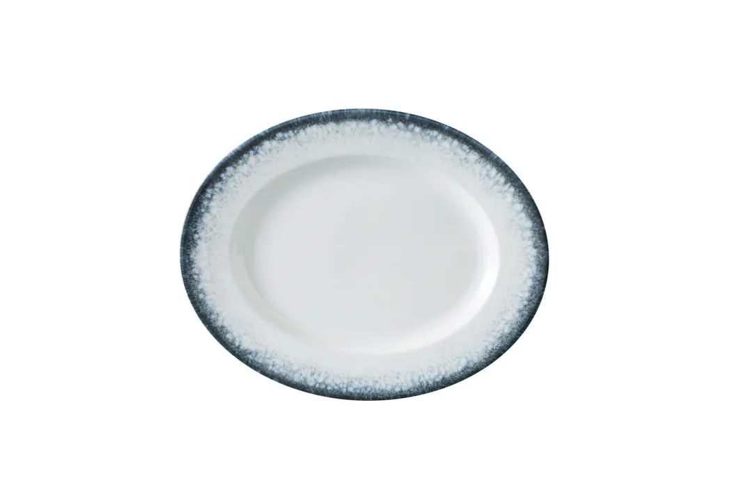 Yanco MR-210 - Oval China Plate 10" W x 7 7/8" D x 1" H White/Blue Dishwasher Safe - Dozen