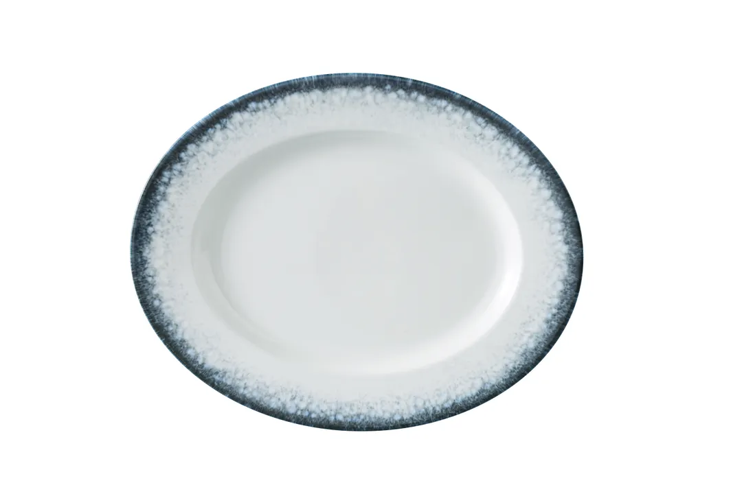 Yanco MR-213 - China Plate, 12 7/8" W x 10 1/8" D x 1 1/8" H, White/Blue, Dishwasher Safe - Dozen