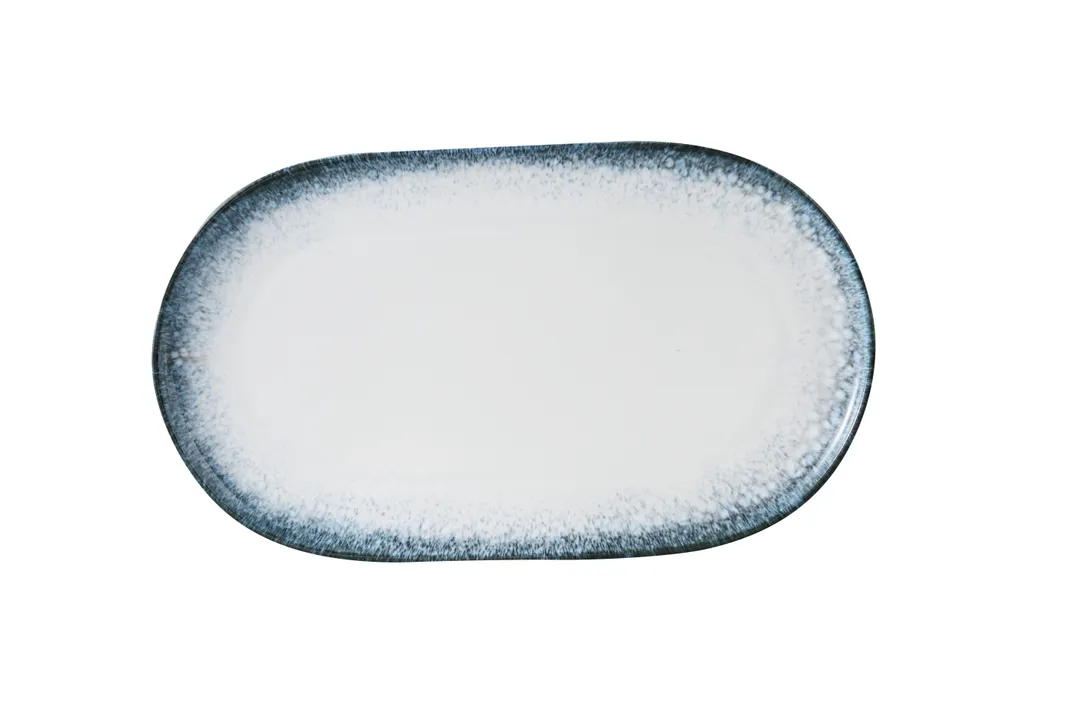 Yanco MR-214 - Oval China Plate, 13 5/8" Diameter, White and Blue, Dishwasher Safe - Dozen