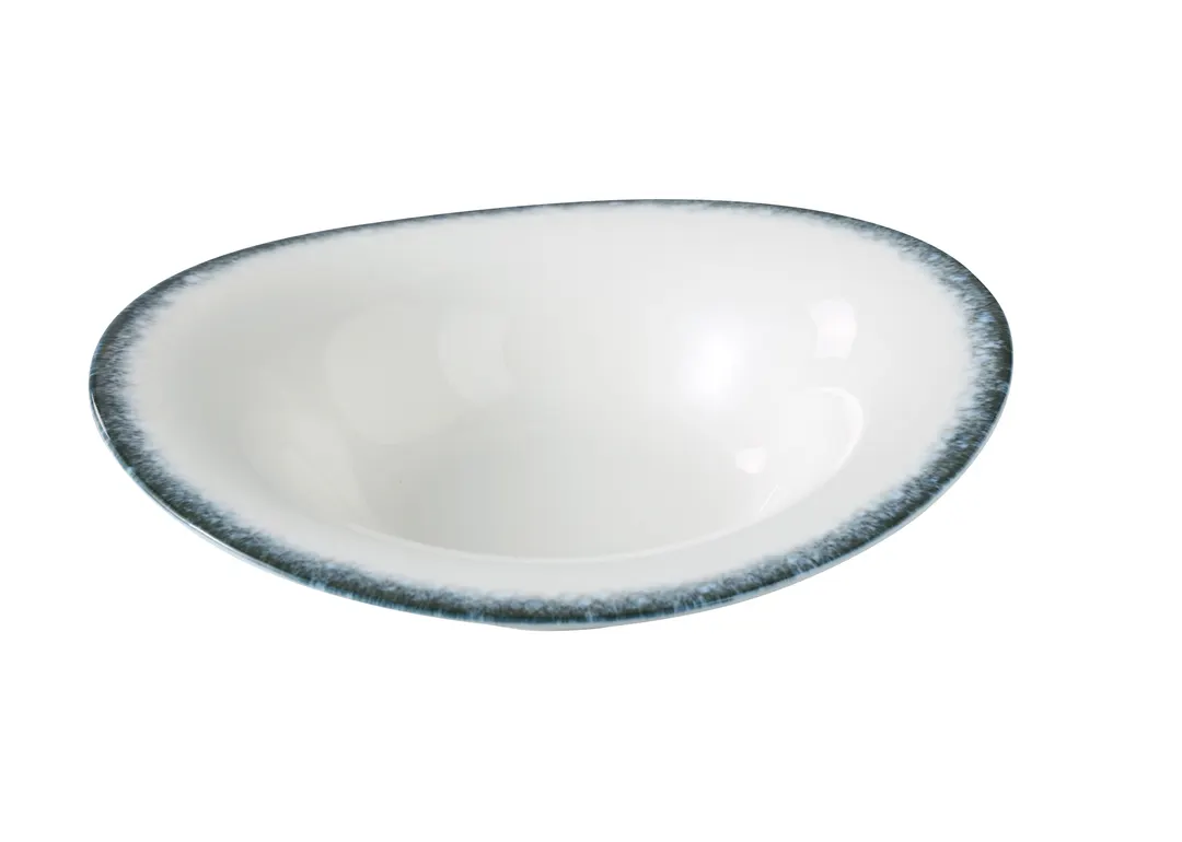 Yanco MR-408 Mars Soup Plate, 12 oz, 9" Dia x 2 3/8" H, White/Blue China, Dishwasher Safe - Dozen