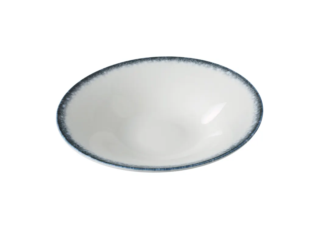 Yanco MR-409 Soup Plate, 9 Oz, 9 1/8" Dia x 1 5/8" H, White & Blue China, Safe - Dozen