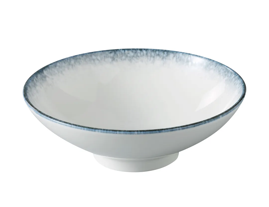 Yanco MR-509 - 50 oz Round China Bowl, 9¾" Dia x 3⅛" H, White & Blue, Dishwasher Safe - Dozen