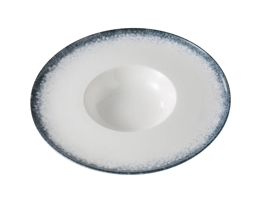 Yanco MR-611 - Plate, 9 Oz., 11 1/2" Dia x 2" H, White & Blue China, Dishwasher Safe - Dozen