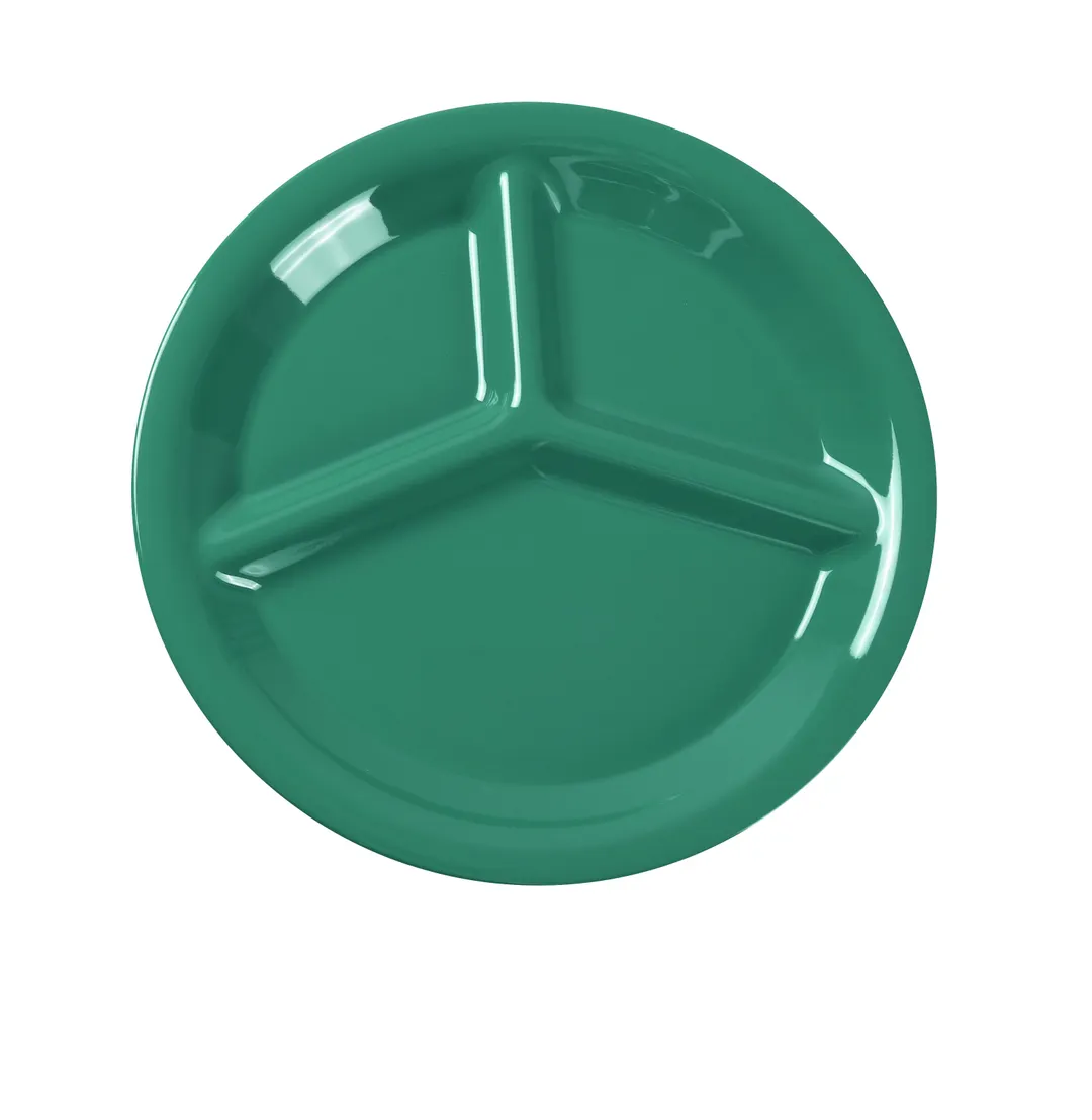 Yanco MS-710GR 10" Green 3-Compartment Round Melamine Plate, Heavy-Duty, Dishwasher Safe - Dozen